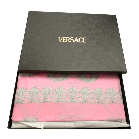 Versace Pink & Gray Heritage Print Shawl Scarf - Picture 5 of 5